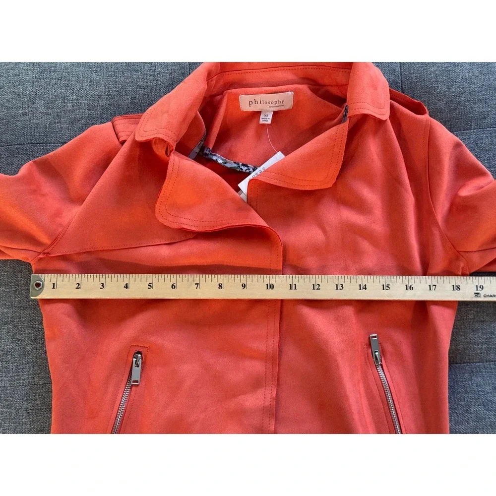 Philosophy Republic Clothing Orange‎ Faux Suede Moto Jacket Womens XS Cut Sewn